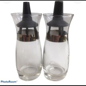 Vintage Glass Salt & Pepper Shakers - Black, Silver and Clear